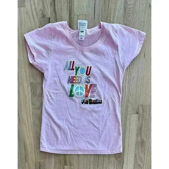 Beatles All You Need is Love Skinny‎ Fit Tee Shirt, Medium, Pink, short sleeve - Picture 3 of 6